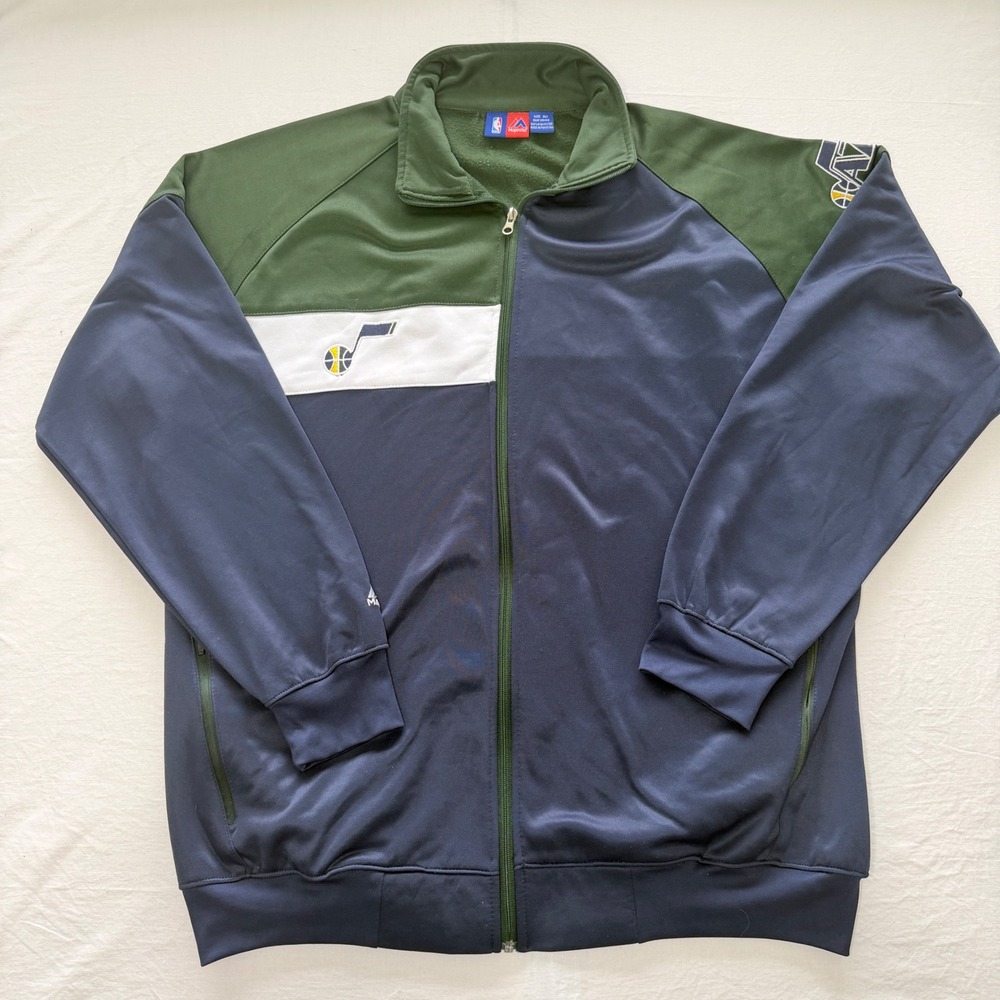 Majestic Utah Jazz NBA Track Jacket Mens XLT Green Navy Full Zip Embroidered